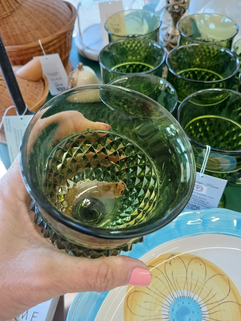 Indiana Glass Emerald Green Diamond Pattern Goblets - Set
